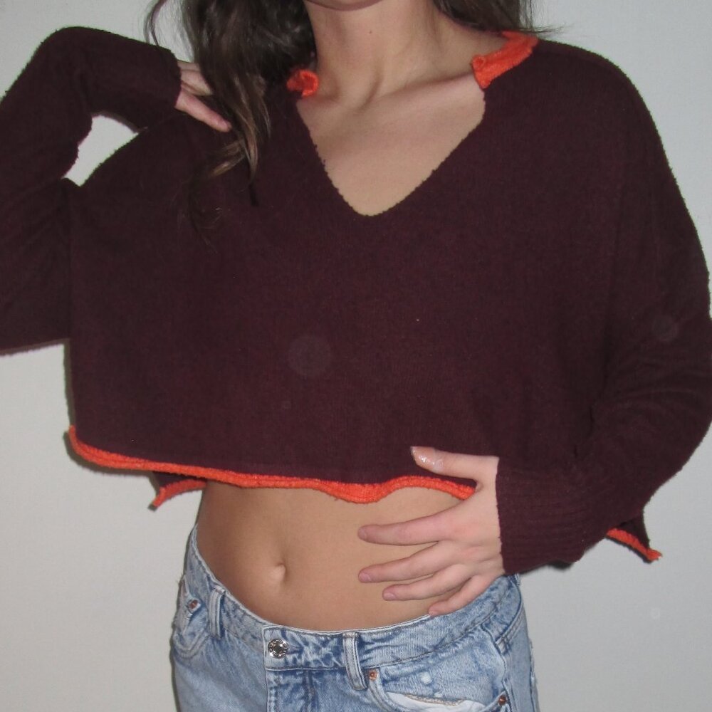 Urban Outfitters cropped burgundy and orange sweater